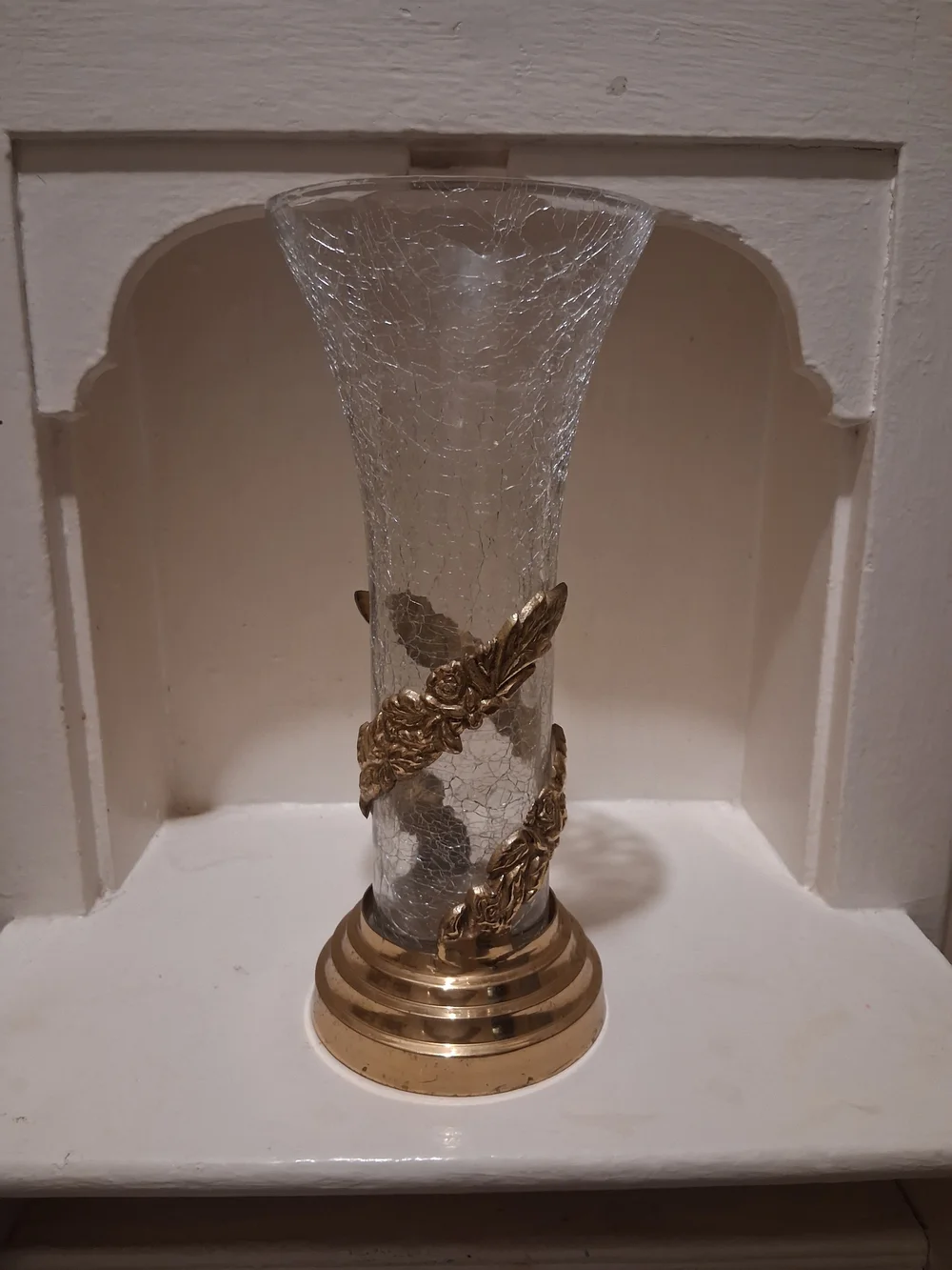 Vintage Brass & Crackled Glass Vase